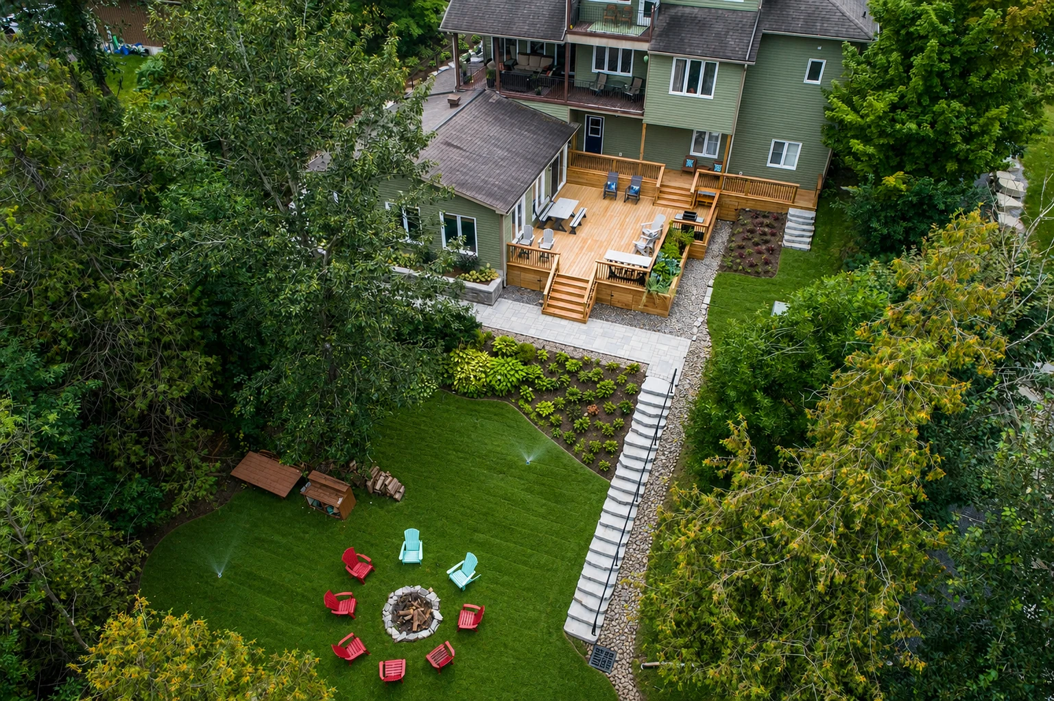 Aerial concept of a connected backyard